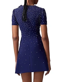 Embellished Bow Short-Sleeve Minidress