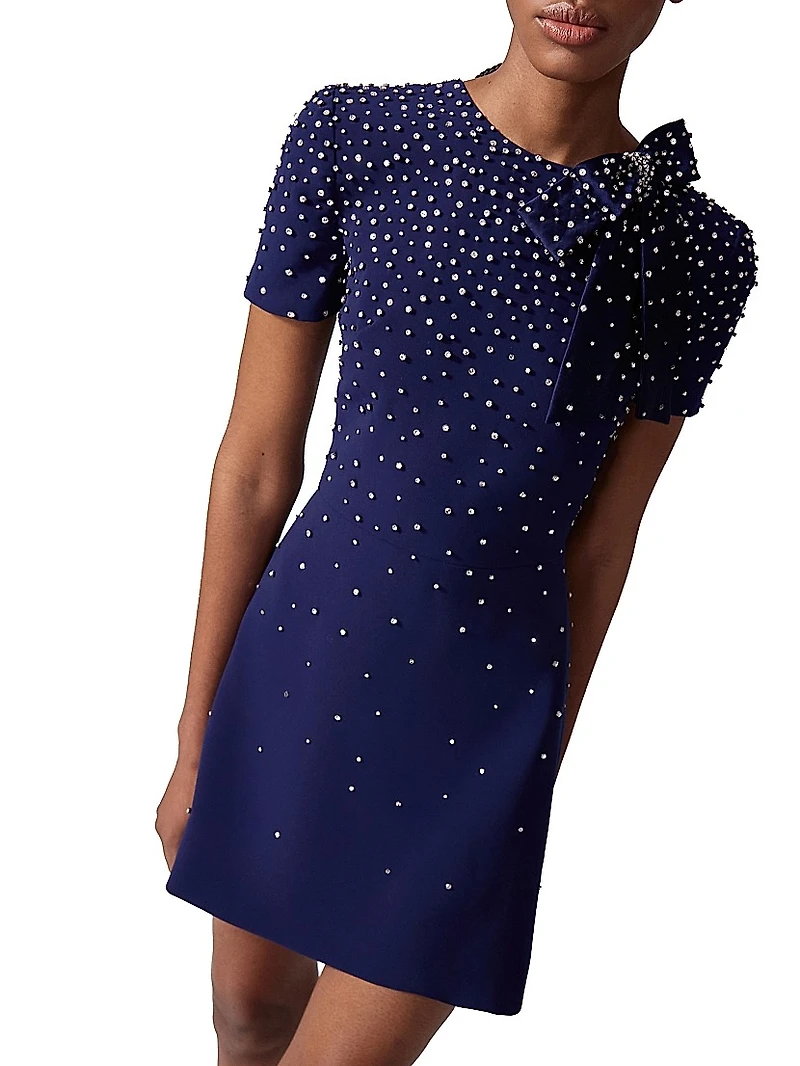 Embellished Bow Short-Sleeve Minidress