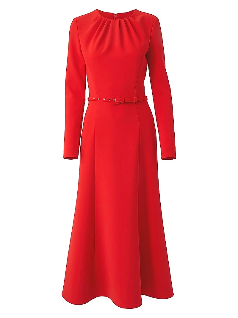 Gathered Belted Fit & Flared Midi-Dress