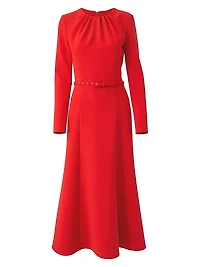 Gathered Belted Fit & Flared Midi-Dress