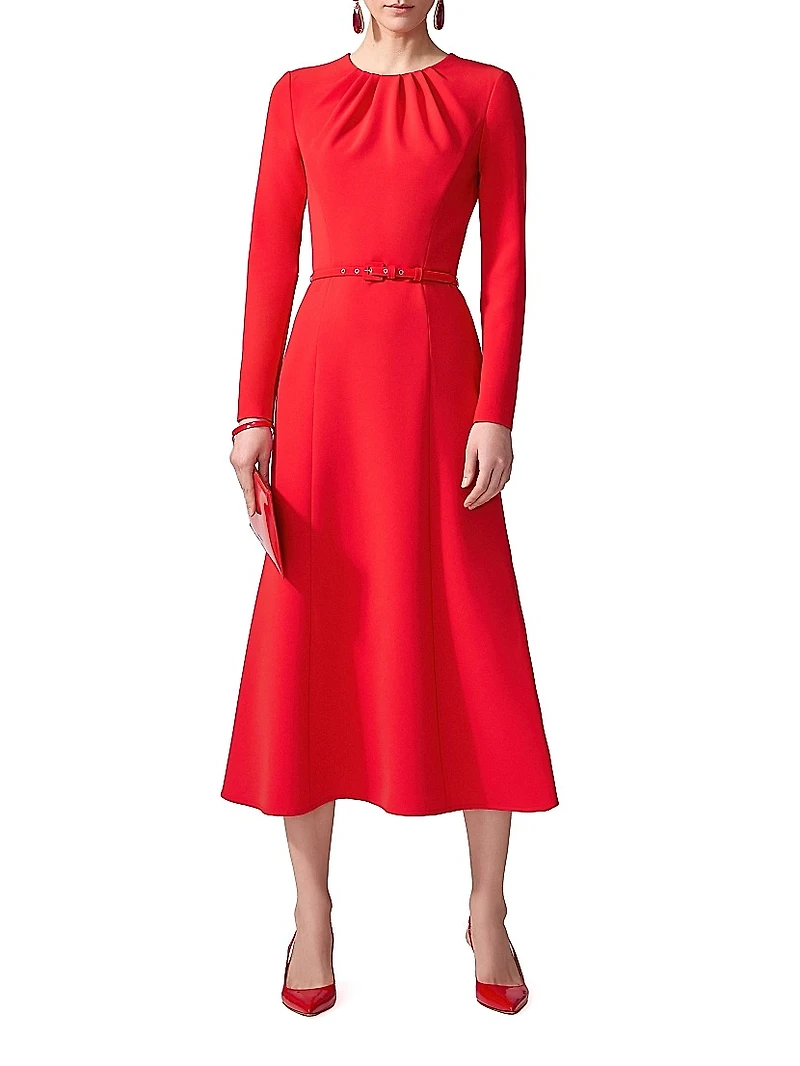 Gathered Belted Fit & Flared Midi-Dress