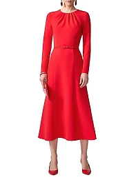 Gathered Belted Fit & Flared Midi-Dress