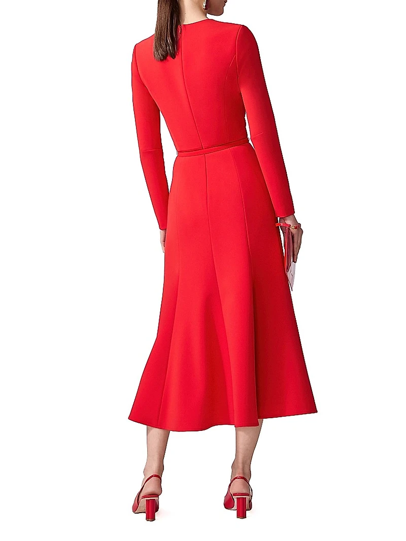 Gathered Belted Fit & Flared Midi-Dress