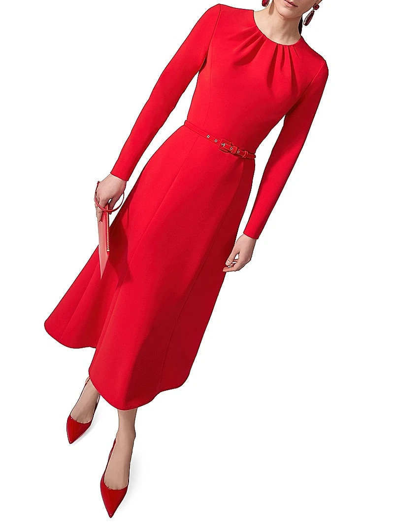 Gathered Belted Fit & Flared Midi-Dress