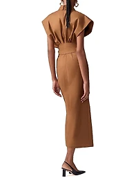 Stretch-Cotton Self-Sash Midi-Shirtdress