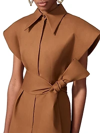 Stretch-Cotton Self-Sash Midi-Shirtdress