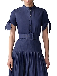 Cotton-Blend Tie-Sleeve Blouse