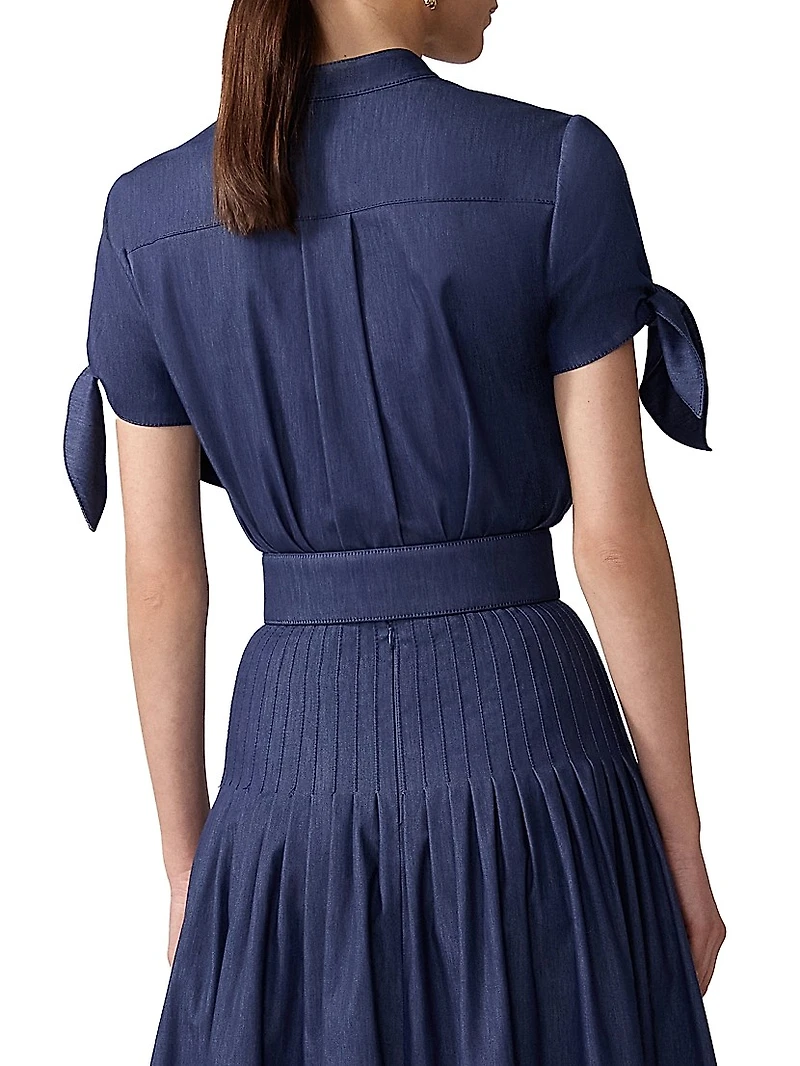 Cotton-Blend Tie-Sleeve Blouse