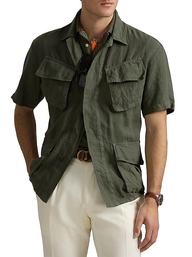 Linen Short-Sleeve Overshirt