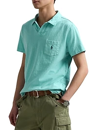 Cotton-Linen Johnny Collar Polo Shirt