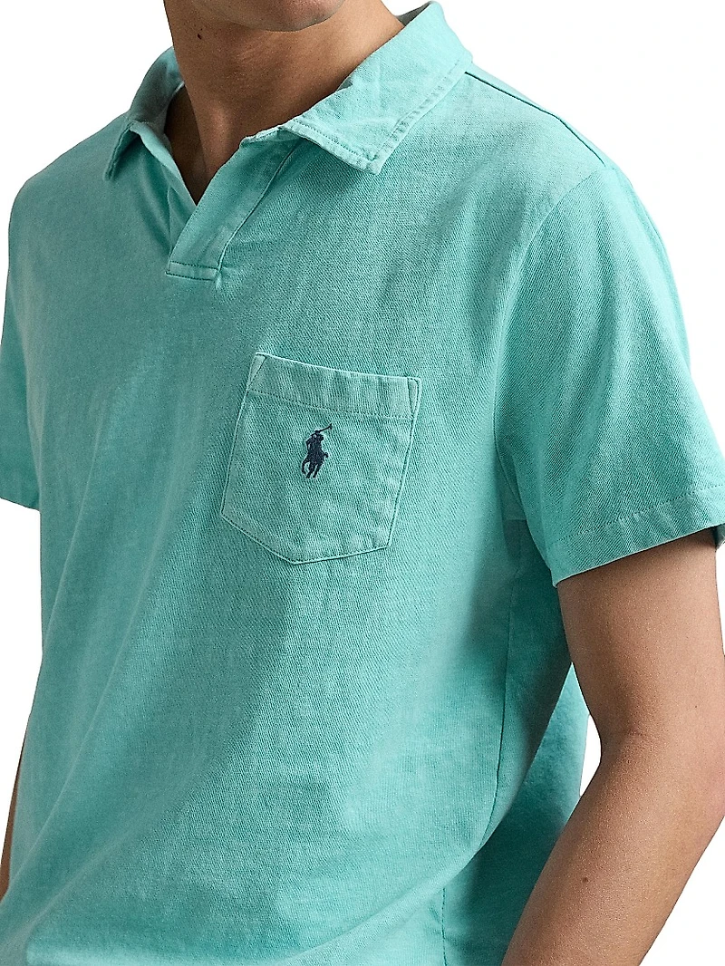 Cotton-Linen Johnny Collar Polo Shirt
