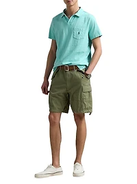 Cotton-Linen Johnny Collar Polo Shirt