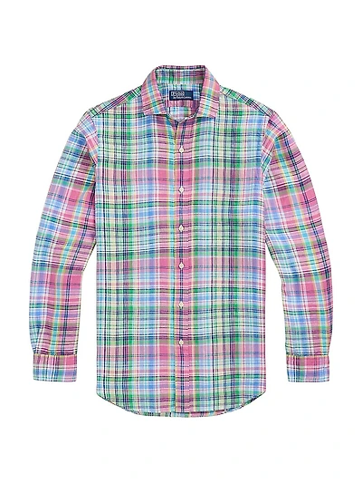 Classic Fit Plaid Linen Shirt