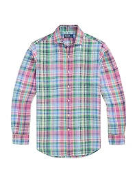 Classic Fit Plaid Linen Shirt