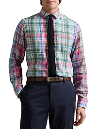 Classic Fit Plaid Linen Shirt