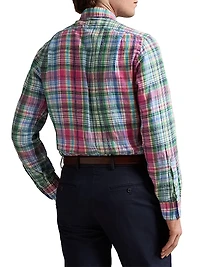 Classic Fit Plaid Linen Shirt