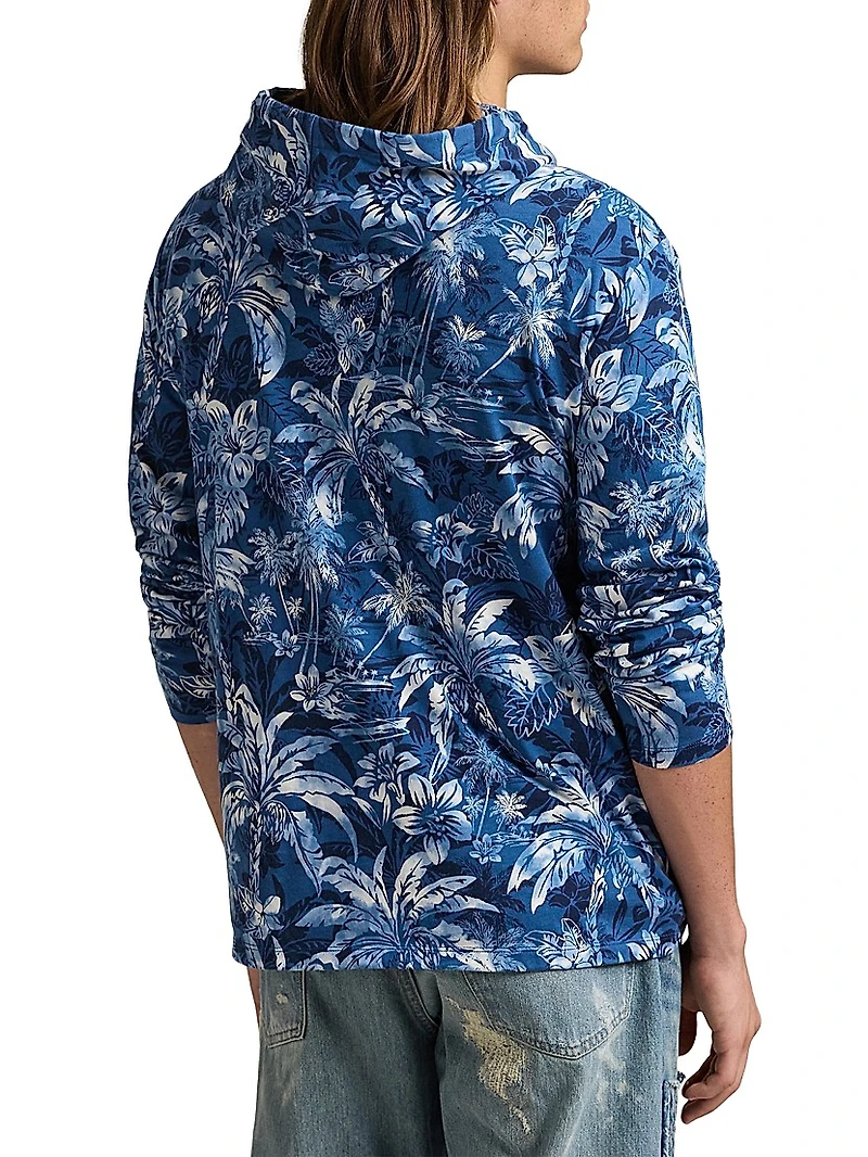 Tropical-Print Jersey Hooded T-Shirt