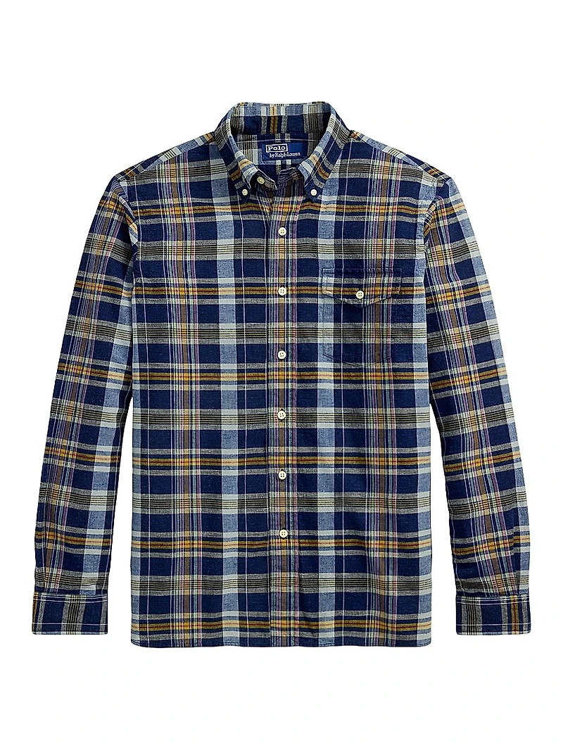 Classic-Fit Indigo Madras Shirt