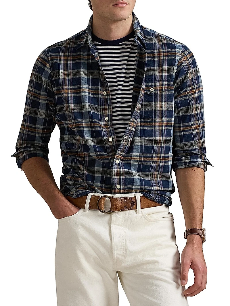 Classic-Fit Indigo Madras Shirt
