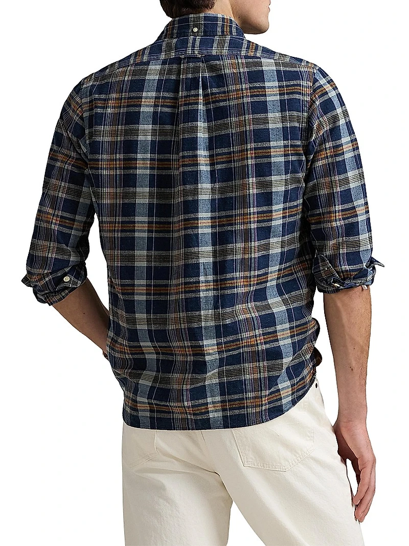 Classic-Fit Indigo Madras Shirt