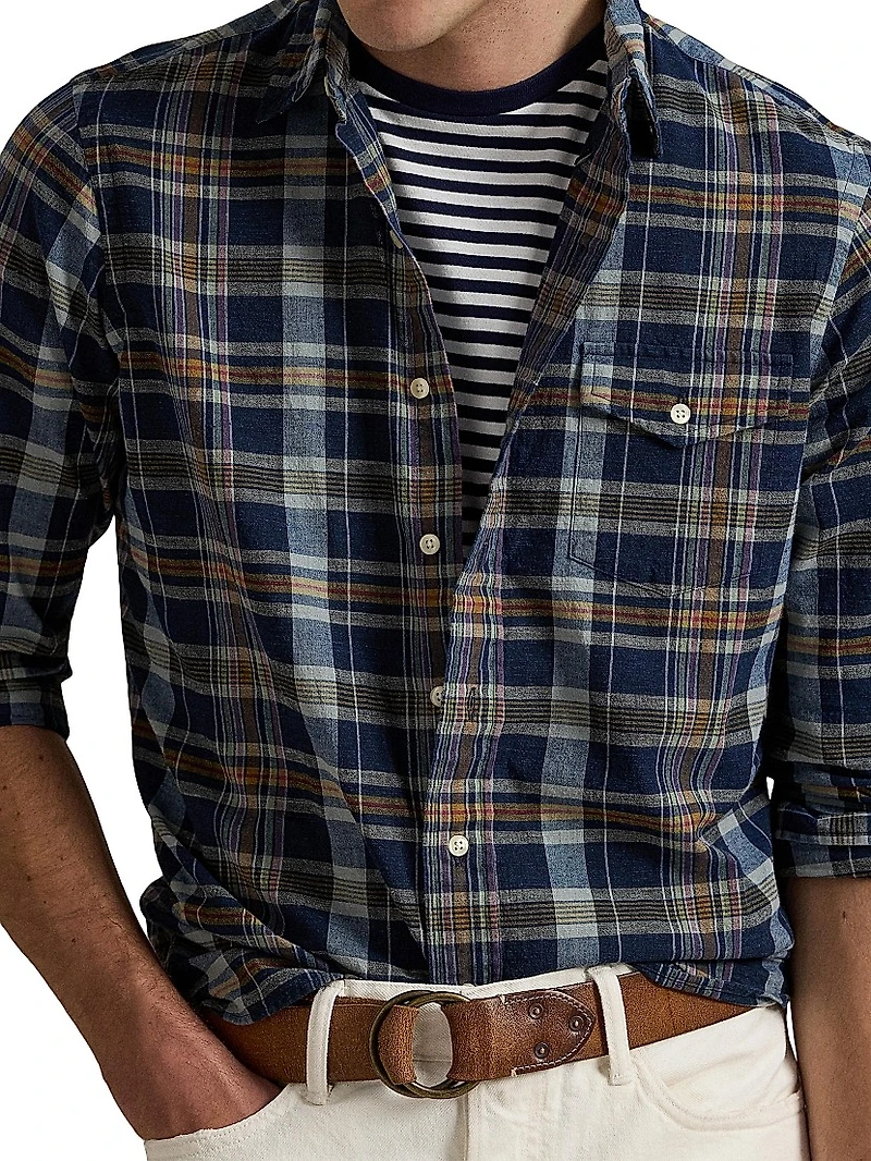 Classic-Fit Indigo Madras Shirt