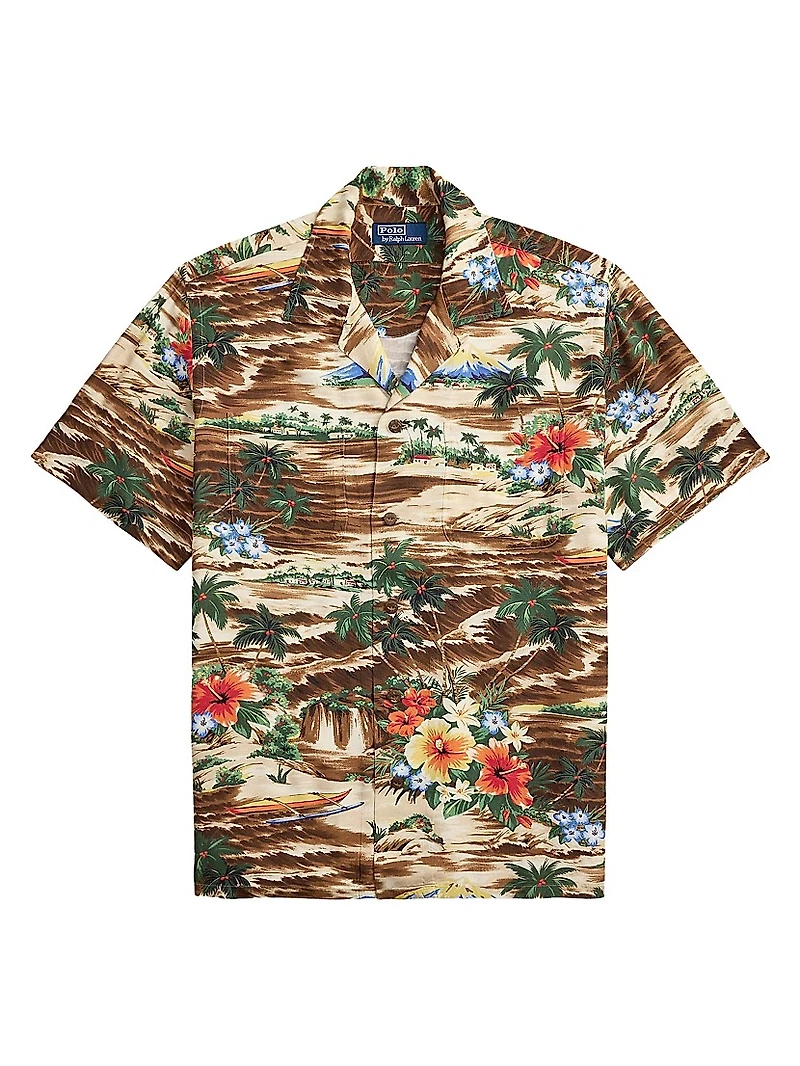 Classic-Fit Tropical-Print Camp Shirt