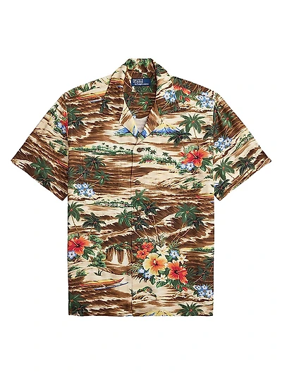 Classic-Fit Tropical-Print Camp Shirt