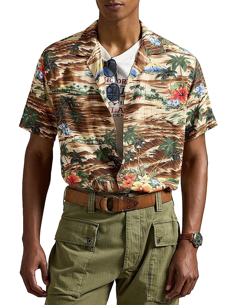 Classic-Fit Tropical-Print Camp Shirt