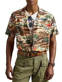 Classic-Fit Tropical-Print Camp Shirt