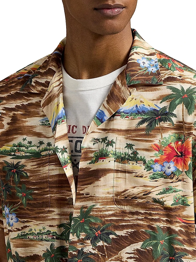 Classic-Fit Tropical-Print Camp Shirt
