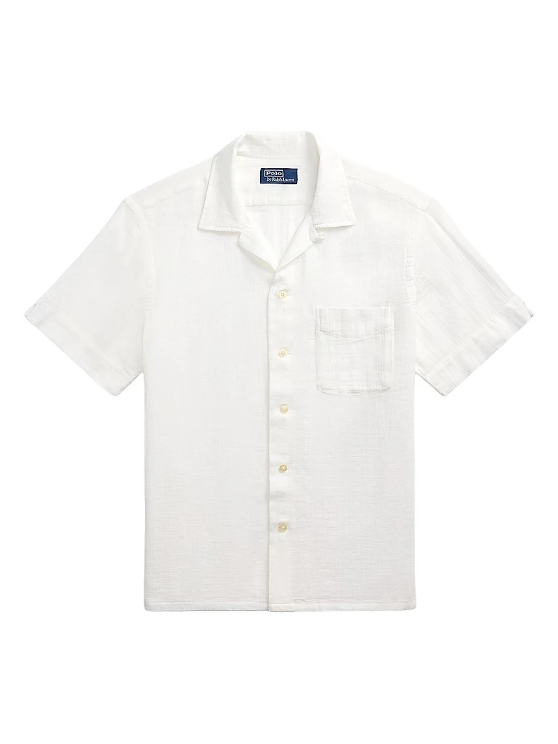 Classic-Fit Basket-Weave Camp Shirt
