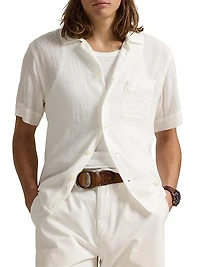 Classic-Fit Basket-Weave Camp Shirt