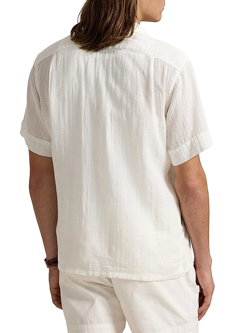 Classic-Fit Basket-Weave Camp Shirt