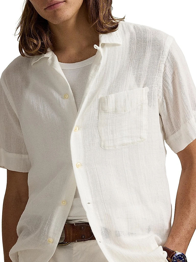 Classic-Fit Basket-Weave Camp Shirt