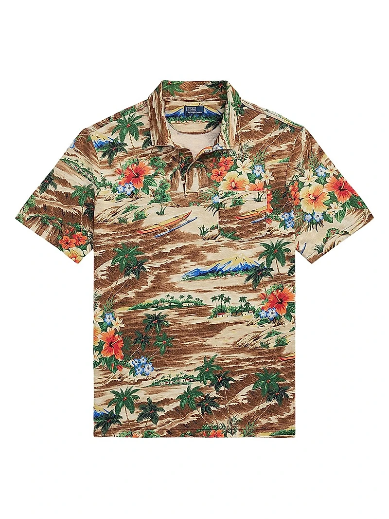 Tropical Linen-Cotton Polo Shirt