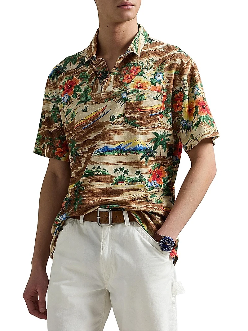 Tropical Linen-Cotton Polo Shirt