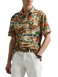 Tropical Linen-Cotton Polo Shirt