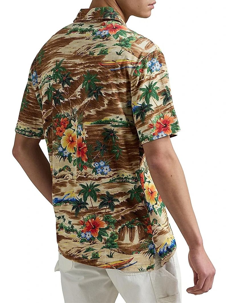 Tropical Linen-Cotton Polo Shirt