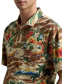 Tropical Linen-Cotton Polo Shirt