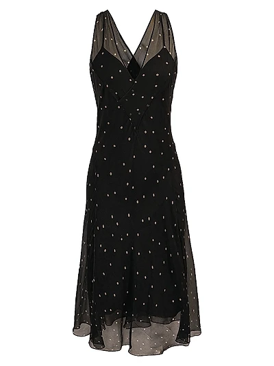 Soho Twila Polka Dot Crinkle Silk Midi-Dress