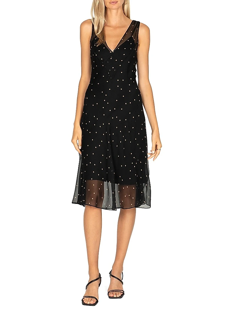 Soho Twila Polka Dot Crinkle Silk Midi-Dress