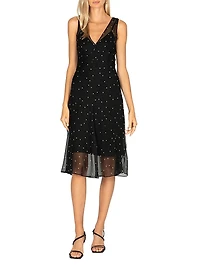 Soho Twila Polka Dot Crinkle Silk Midi-Dress