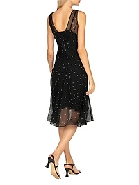 Soho Twila Polka Dot Crinkle Silk Midi-Dress