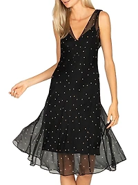 Soho Twila Polka Dot Crinkle Silk Midi-Dress