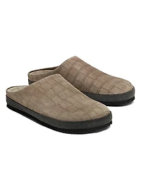 Crocodile-Embossed Suede Slippers