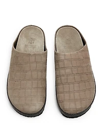 Crocodile-Embossed Suede Slippers