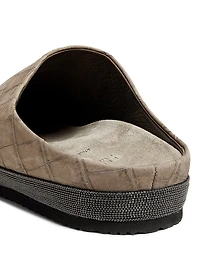 Crocodile-Embossed Suede Slippers