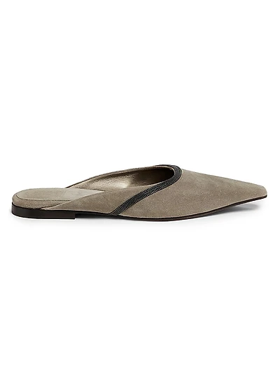 Monili-Trimmed Suede Mules