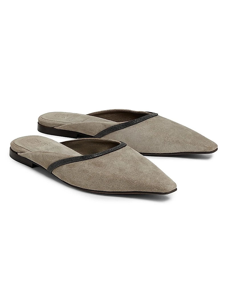 Monili-Trimmed Suede Mules