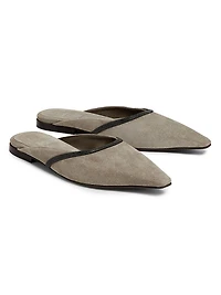 Monili-Trimmed Suede Mules